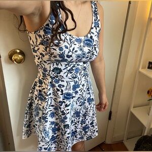 White H&M dress with blue florals